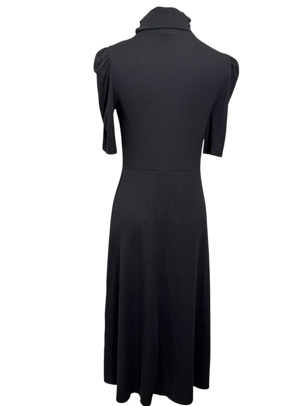 Zara Ribbed Knit Turtleneck Fit & Flare Midi Dress Black Size M - Picture 4 of 6